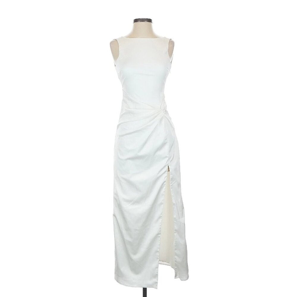 Abercrombie & Fitch Bridal High Neck Satin Ivory White Gown Dress XS Petite